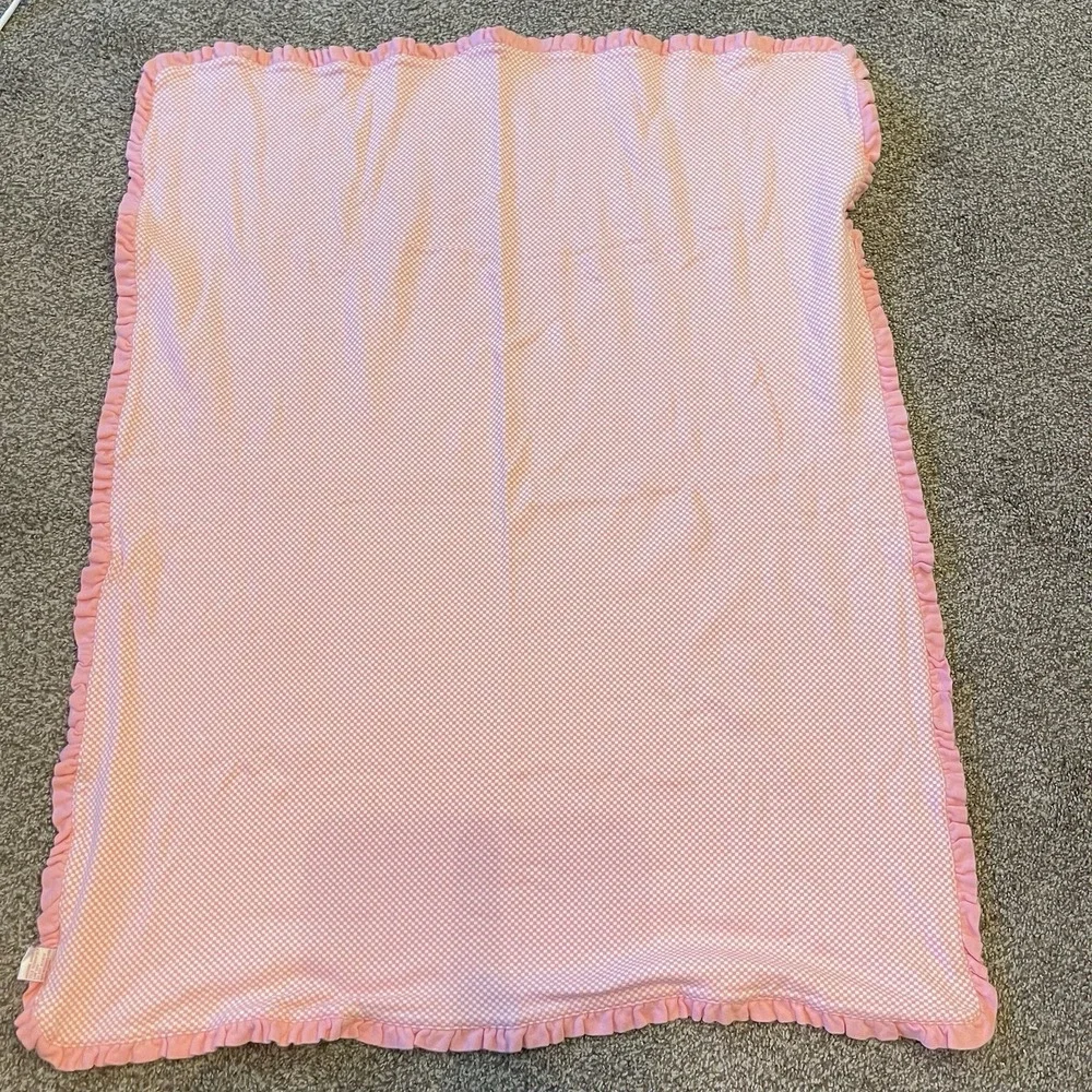Vtg Gymboree Checkered Flowers Hearts Baby Blanket Floral Blue White Pink Ruffle